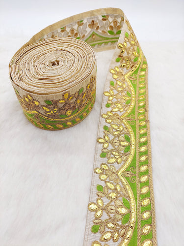 Silk Fabric Trim, Floral Gold Gota Patti Indian Sari Border Trim By Yard Decorative Trim Craft Lace